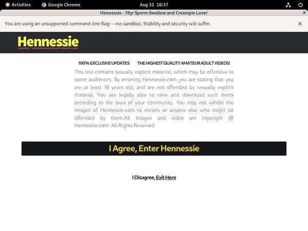 Hennessie.com Sign Up Page